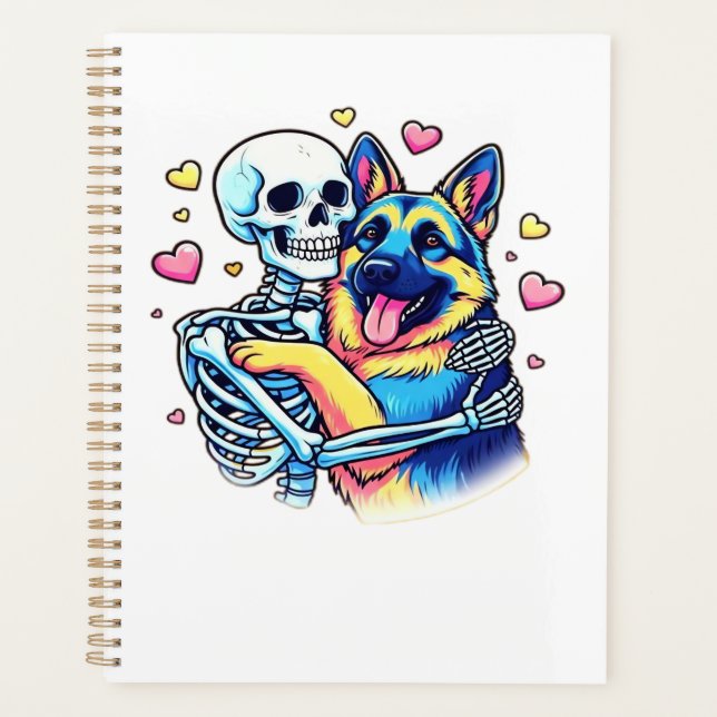 Skeleton Hugging a German Shepherd � Unique Gothic Planner (Front)