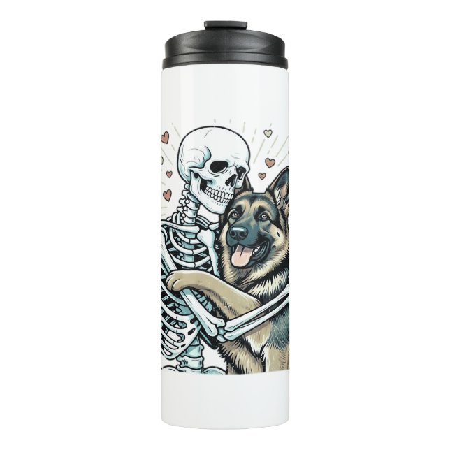 Skeleton Hugging a German Shepherd � Unique Gothic Thermal Tumbler (Front)
