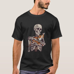 Skeleton Hugging Calico Cat Halloween Cat Lover Ca T-Shirt