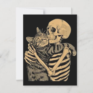 Skeleton Hugging Cat – Cute Gothic Cat Lover Gift Postcard