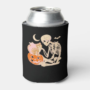 Skeleton Hugging Cat Halloween Cat Lover Cat Class Can Cooler