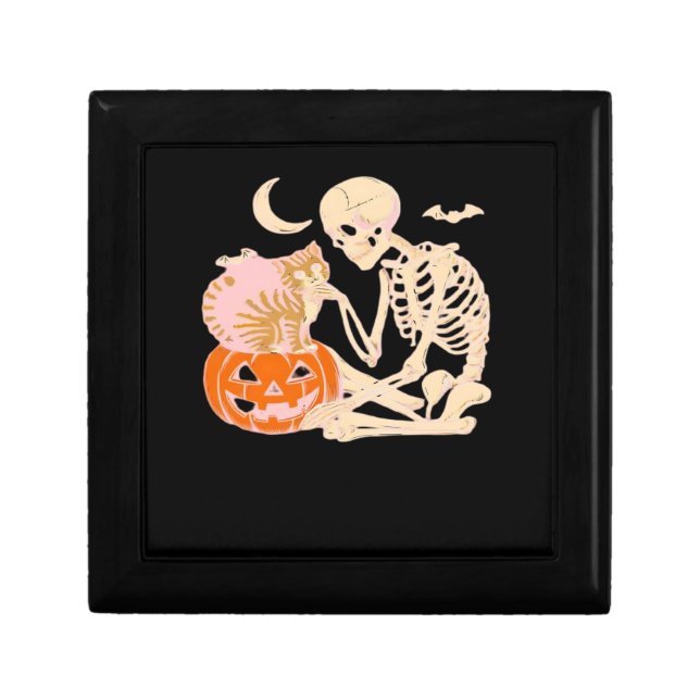 Skeleton Hugging Cat Halloween Cat Lover Cat Class Gift Box (Front)