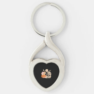 Skeleton Hugging Cat Halloween Cat Lover Cat Class Keychain