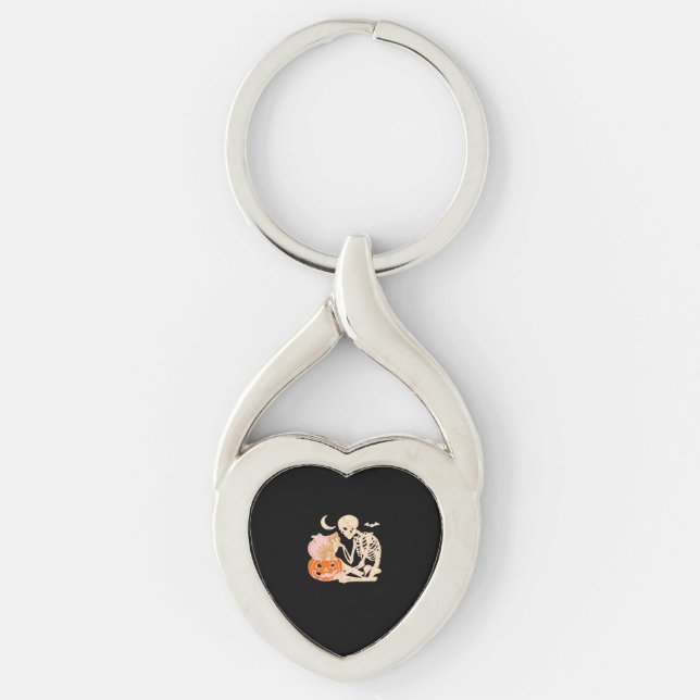 Skeleton Hugging Cat Halloween Cat Lover Cat Class Keychain (Front)