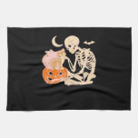 Skeleton Hugging Cat Halloween Cat Lover Cat Class Kitchen Towel