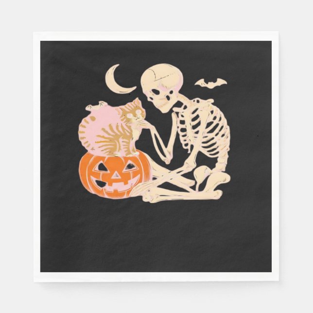 Skeleton Hugging Cat Halloween Cat Lover Cat Class Napkins (Front)