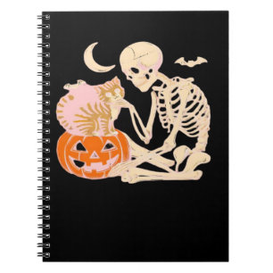 Skeleton Hugging Cat Halloween Cat Lover Cat Class Notebook
