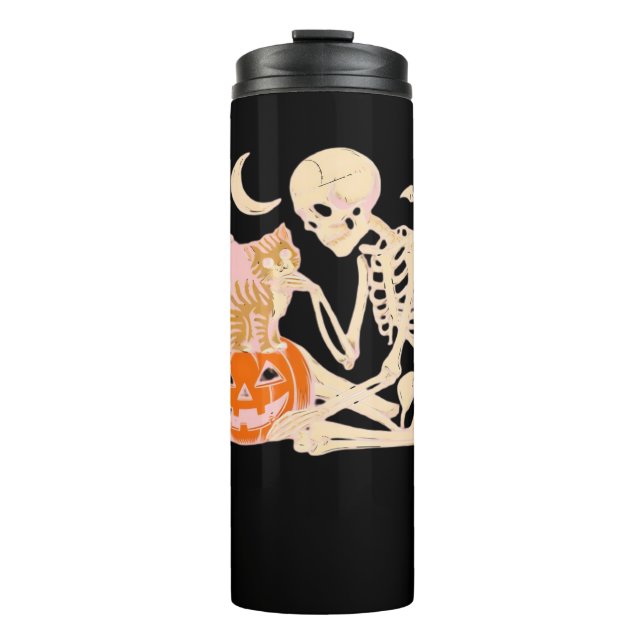 Skeleton Hugging Cat Halloween Cat Lover Cat Class Thermal Tumbler (Front)