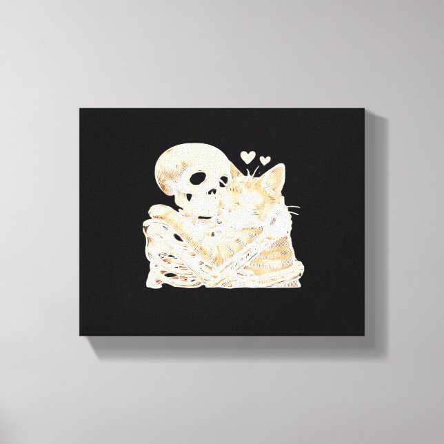 Skeleton Hugging Cat Halloween Cat Lover Cat Mom D Canvas Print (Front)
