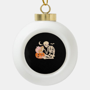 Skeleton Hugging Cat Halloween Cat Lover Cat Mom D Ceramic Ball Christmas Ornament