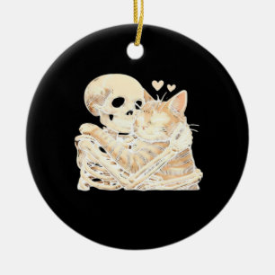 Skeleton Hugging Cat Halloween Cat Lover Cat Mom D Ceramic Ornament