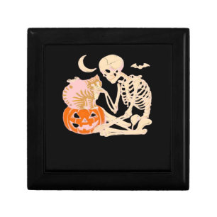 Skeleton Hugging Cat Halloween Cat Lover Cat Mom D Gift Box