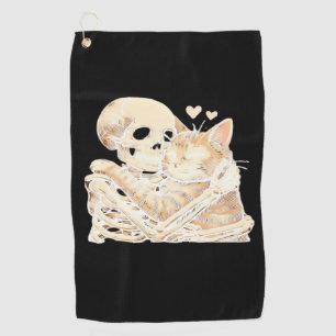 Skeleton Hugging Cat Halloween Cat Lover Cat Mom D Golf Towel