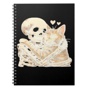 Skeleton Hugging Cat Halloween Cat Lover Cat Mom D Notebook