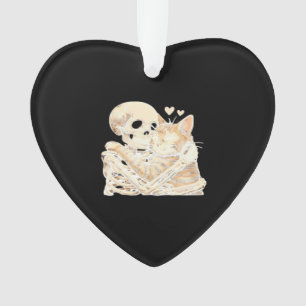 Skeleton Hugging Cat Halloween Cat Lover Cat Mom D Ornament