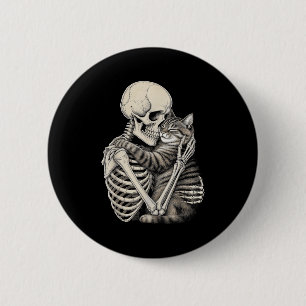 Skeleton Hugging Cat Halloween Cats Lover  Button