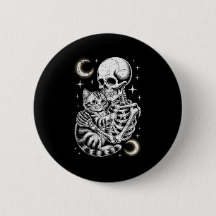 Skeleton Hugging Cat Halloween Kitty Lover Kitties Button
