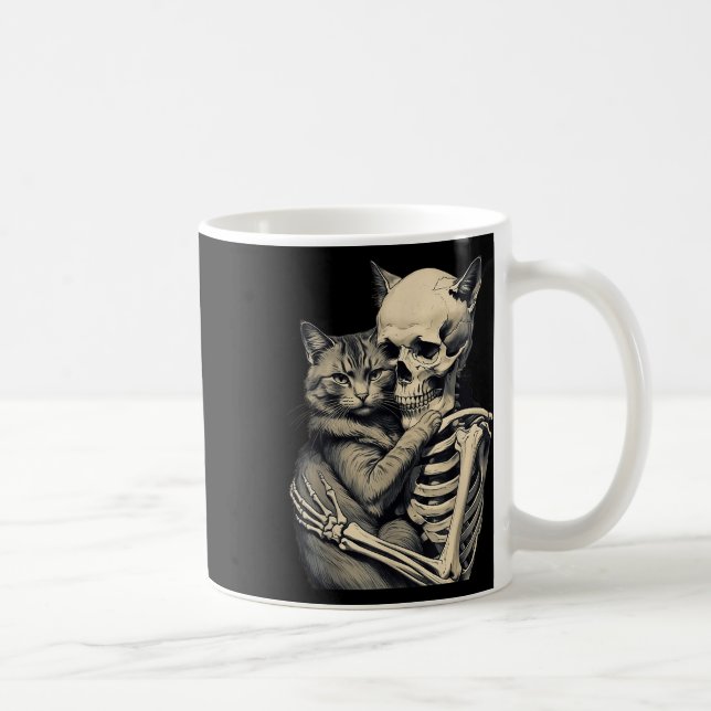 Skeleton Hugging Cat Lover Halloween Tee Funny App Coffee Mug (Right)