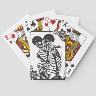 Skeleton Hugging Couple on a set of Poker Cards