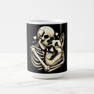 Skeleton Hugging Dog Halloween German Shepherd Color Morph Mug