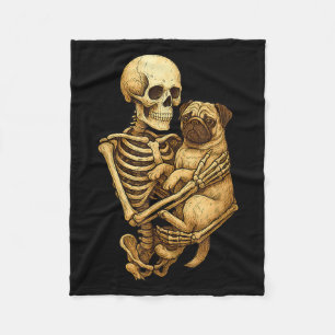 Skeleton Hugging Pug Halloween Pugs Lover Pug Mom Fleece Blanket