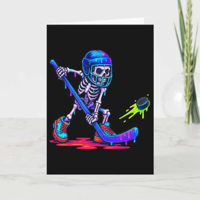 Skeleton Ice Hockey Drip Ice Cream Drip  Card (Front)