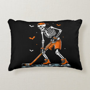 Skeleton Ice Hockey Halloween Boys Funny Halloween Accent Pillow
