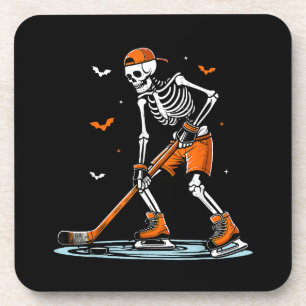 Skeleton Ice Hockey Halloween Boys Funny Halloween Beverage Coaster