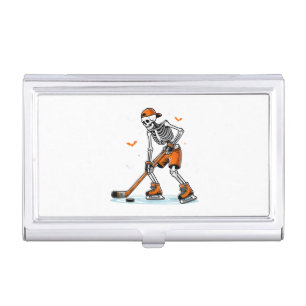 Skeleton Ice Hockey Halloween Boys Funny Halloween Business Card Case