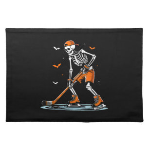 Skeleton Ice Hockey Halloween Boys Funny Halloween Cloth Placemat