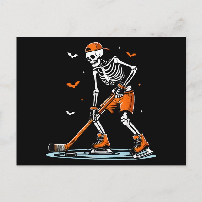 Skeleton Ice Hockey Halloween Boys Funny Halloween Holiday Postcard (Front)