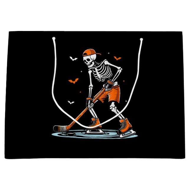 Skeleton Ice Hockey Halloween Boys Funny Halloween Large Gift Bag (Front)