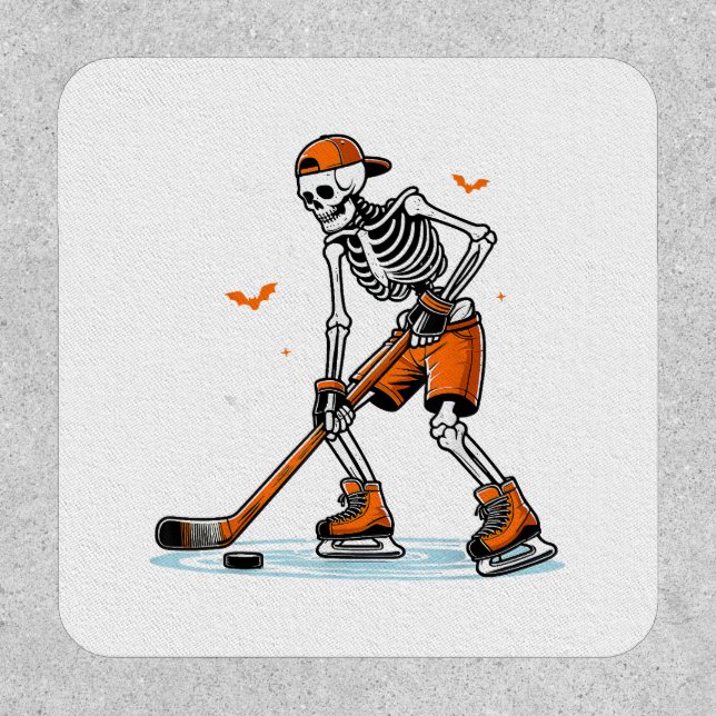 Skeleton Ice Hockey Halloween Boys Funny Halloween Patch (Front)