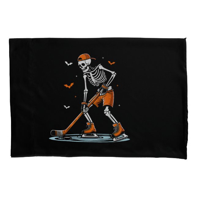Skeleton Ice Hockey Halloween Boys Funny Halloween Pillow Case (Front)