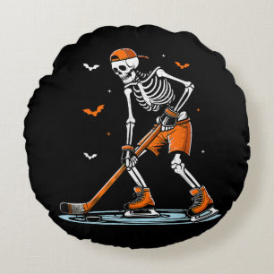 Skeleton Ice Hockey Halloween Boys Funny Halloween Round Pillow