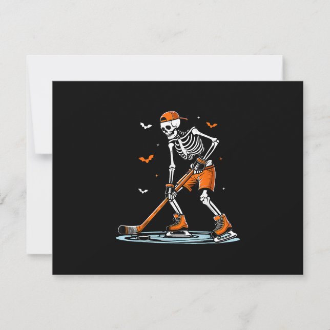 Skeleton Ice Hockey Halloween Boys Funny Halloween RSVP Card (Front)