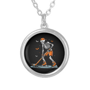 Skeleton Ice Hockey Halloween Boys Funny Halloween Silver Plated Necklace