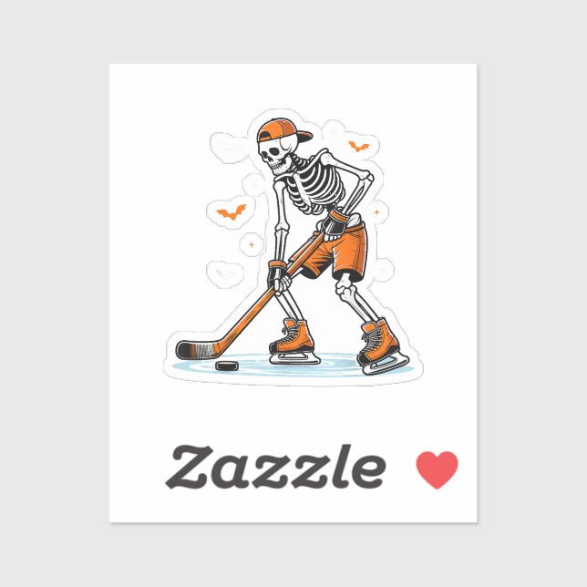 Skeleton Ice Hockey Halloween Boys Funny Halloween Sticker (Sheet)