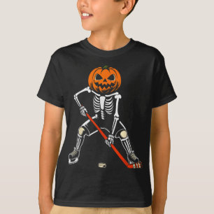 Skeleton Ice Hockey Halloween Pumpkin Hockey Mens  T-Shirt