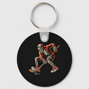 Skeleton Ice Hockey Player Cool Halloween Costume Keychain