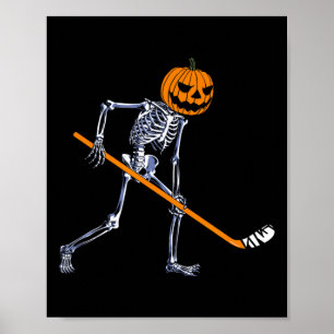 Skeleton Ice Hockey Pumpkin Halloween Costume Men Poster