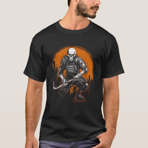 Skeleton Ice Hockey T ee Halloween Funny Skull Gif T_Shirt