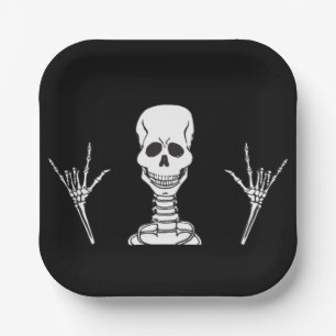 Skeleton ILY square party plates