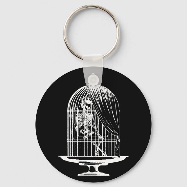 Skeleton in a Birdcage Keychain (Front)
