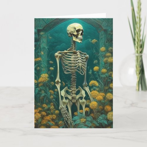 Skeleton in a Night Garden Yellow Flowers Card