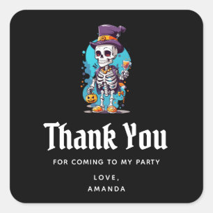 Skeleton in a Top Hat Halloween Party Thank You Square Sticker