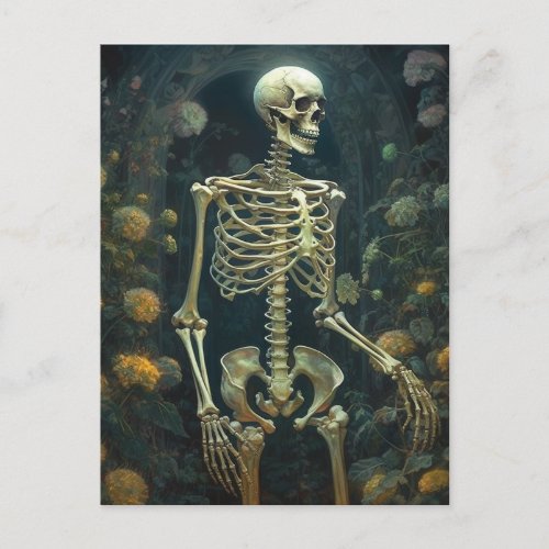 Skeleton in a Yellow Flower Night Garden Postcard