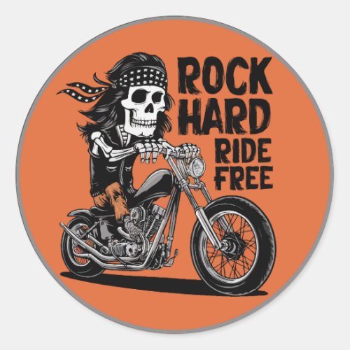 Skeleton In Biker Clothes Riding A Motorcycle Classic Round Sticker