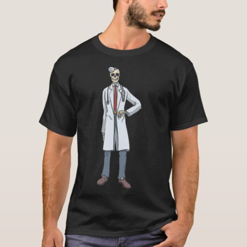 Skeleton in doctors smock with headlamp funny  T_Shirt