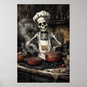 Skeleton in kitchen print, victorian kitchen poster